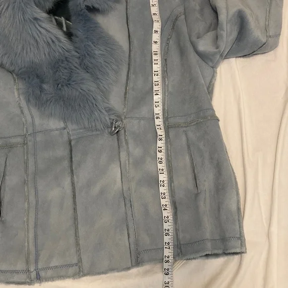 Woman’s Faux Fur Trim Jacket - Soft Blue - Picture 12 of 14
